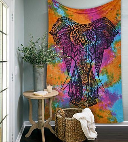 Large Multicolor Tie Dye Elephant Desing Hippie Wall Hanging Tapestry Art Gypsy Wall Throw Home Decor Wall Hanging