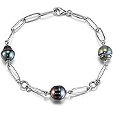 Genuine Tahitian Pearl Bracelet for Women - 3pcs 9-10mm Ocean-Grown Baroque Pearls, Wedding Anniversary Birthday Christmas Gift for Wife Mom Girlfriend Daughter Grandma, Length 6.2”+ 2” Extender