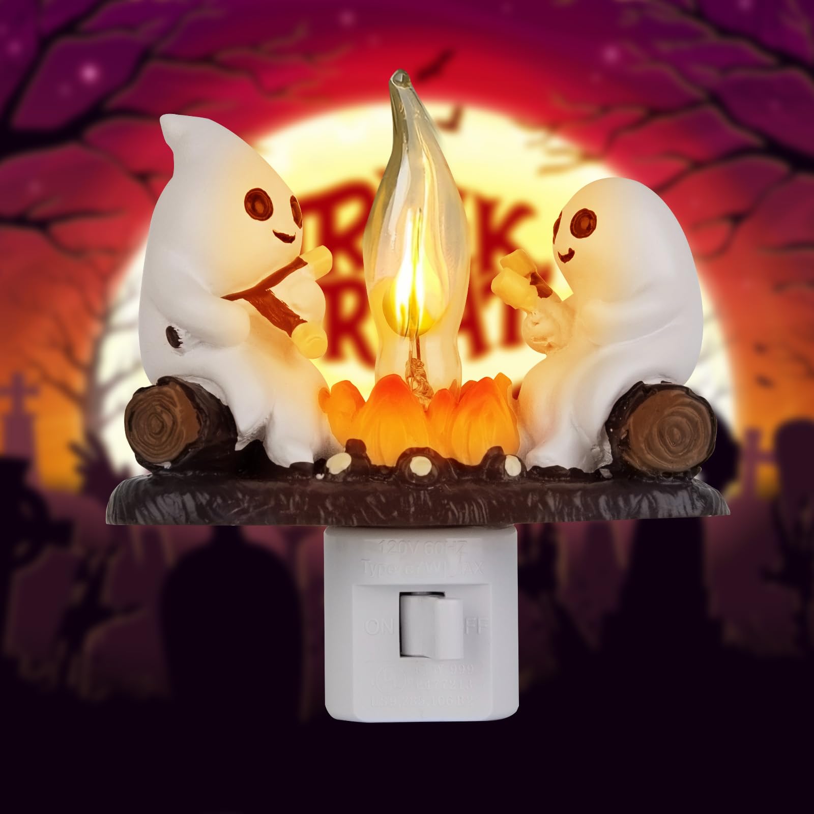 Photo 1 of TBGENIUS Ghost Campfire Flickering Night Light, 3D Small Electric Faux Campfire Night Light,Ghosts Campfire Flicker Flame Nightlight, 5in LED Campfire Night Lights Funny Halloween Decor