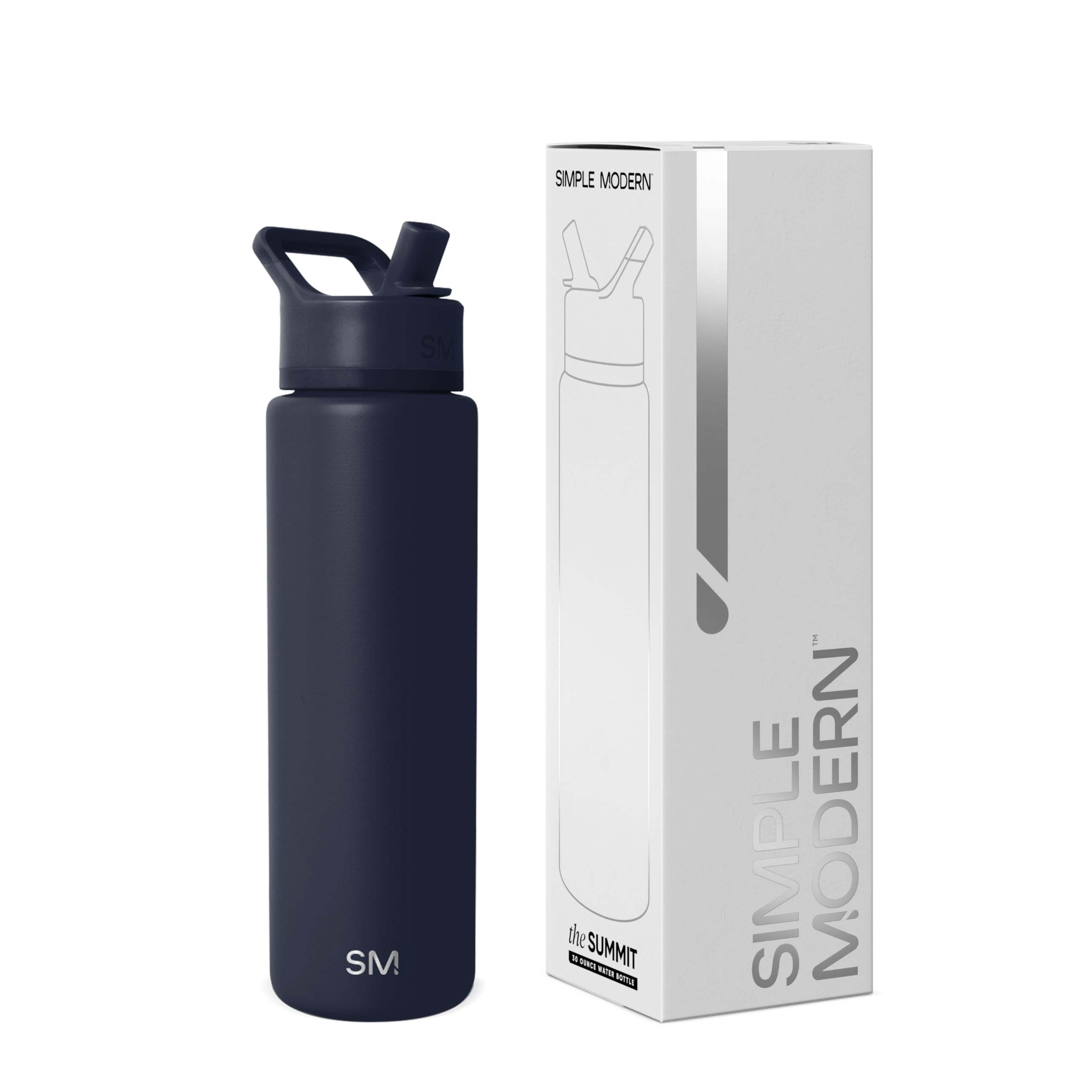 Photo 1 of Simple Modern Water Bottle with Straw Lid | Vacuum Insulated Stainless Steel Metal Thermos | Reusable Leak Proof BPA-Free Flask for Sports Gym | Summit Collection | 30oz, Deep Ocean