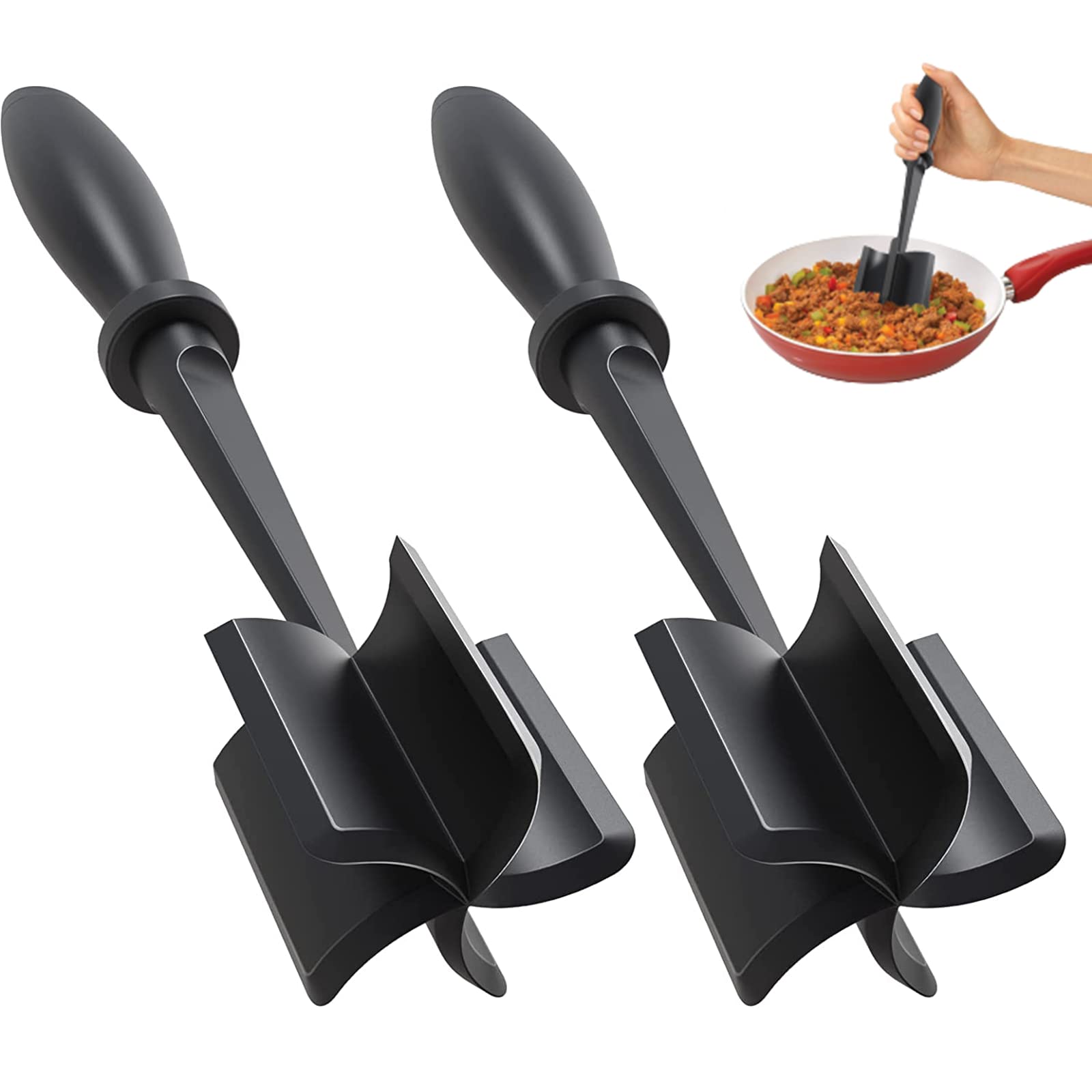 Photo 1 of 2 Pack Meat Chopper, Heat Resistant Meat Masher for Ground Beef, Hamburger Nylon Hamburger Meat Smasher Beef Chopper, Mix and Chop Kitchen Tool and Meat Browning Utensil