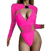 Rave Outfits for Women - EDC Festival Neon Bodysuit Concert Swimsuit Mesh Buckle Crop Top Club Party 2 Pcs Set