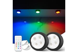 swesara Stick on Lights with Remote Shelf Battery Operated Push Lights Small Led Bookshelf Above Cabinet Lighting 2 Pack Black