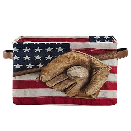 BIGJOKE Aufbewahrungskorb mit amerikanischer USA-Flagge, Baseball