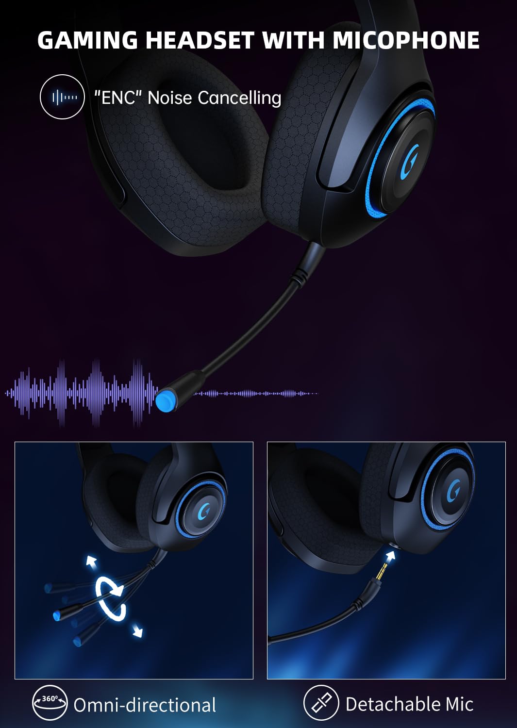 Wireless Gaming Headset For Ps5/Pc/Mac, 2.4Ghz Gaming Headphones Bluetooth With Detachable Noise Cancelling Miccrophone, Wireless Headphones With 3D Surround, 3.5Mm Wired Jack For Xbox One Series - View 6