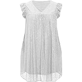Beautife Women's Sequin Plus Size Mini Dress Ruffle Short Sleeve V Neck Babydoll A Line Glitter Club Party Dresses
