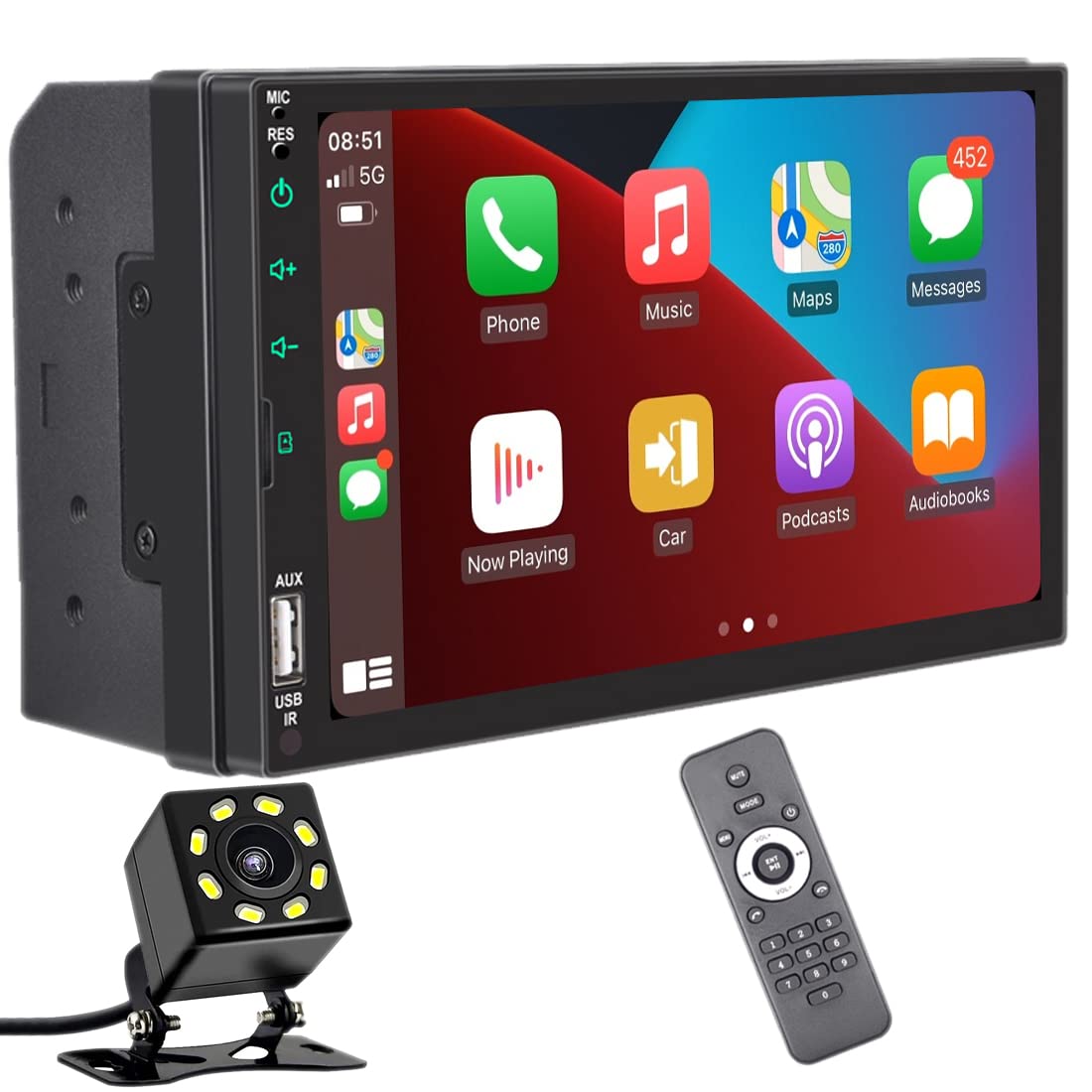 VIGORFLYRUN Bluetooth Car Stereo with Wireless Carplay Android Auto Double Din 7 Inch Touch Screen Car Radio Support FM AUX IN SWC USB TF Card Mirror Link for Android/iOS with Rear View Camera