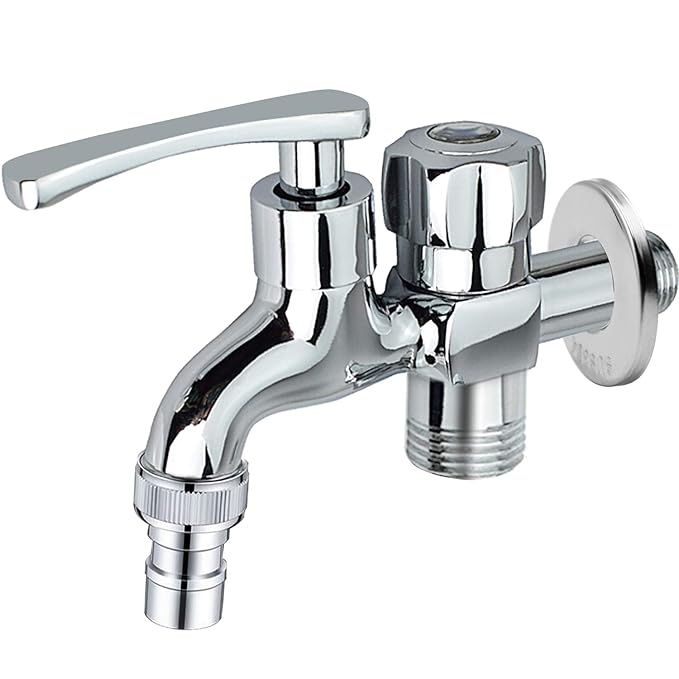 FEIGO Premium Doppel Wasserhahn 1/2' 3/4' Geräteventil Messing verchromt für Waschmaschine Spülmaschine Absperrventil Wasserh