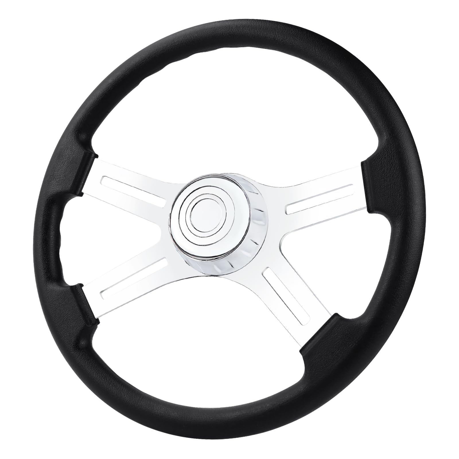 Photo 1 of QYMOPAY 18" PU Leather Truck Steering Wheel, 4-spoke Aluminium Chrome Truck Steering Wheel for Semi-Trailers, Trucks