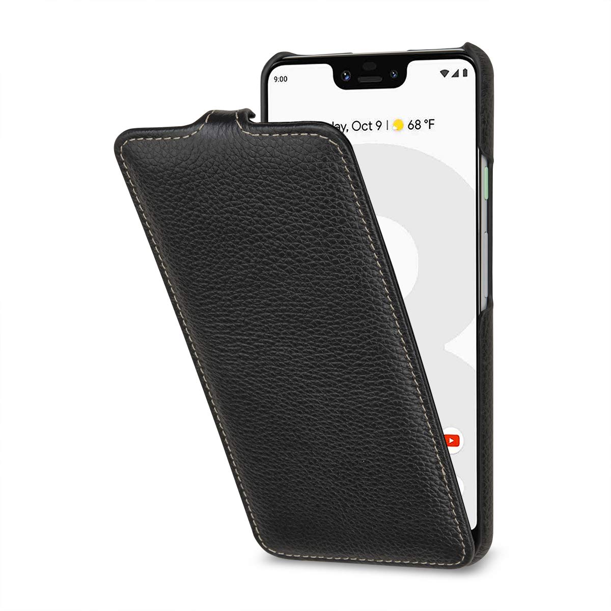 StilGut Slim Vertical Flip Case for Pixel 3 XL, Genuine Leather Google Pixel 3 XL Case, Black โ image 1
