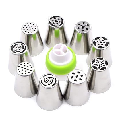 ON GATE Stainless Steel Icing Nozzles with 1 Coupler for Decorating Cupcake Pastries
