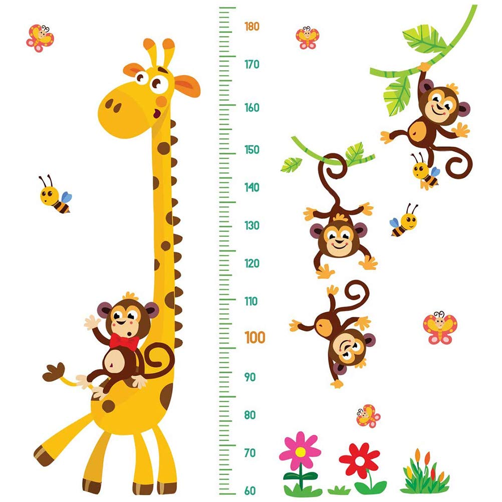 FRLUYNG Wall Sticker for Children's Room Jungle Animals in Height Giraffe and AFE for Living Room Bedroom Children's Room