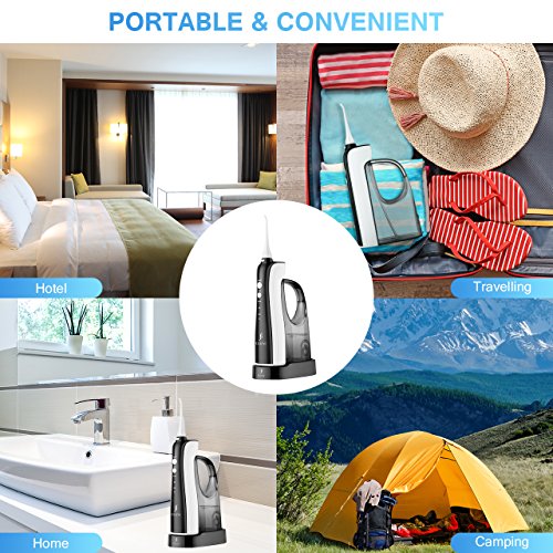 [UPGRADED] 330ML Water Flosser Cordless Teeth Cleaner, ELLESYE High Pulse Rechargeable Portable Oral Irrigator for Travel & Office Use, IPX7 Waterproof Dental Flosser for Shower with 2 Tips for Family - Thumbnail 6
