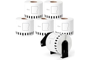 GREATEAM DK-2205 DK2205 Continuous Paper Label Roll Replacement for Brother Cut-to-Length Label 2.4” x 100 Feet, Compatible with Brother QL-810 QL-820NWB QL-700, 6 Rolls + 1 Frame