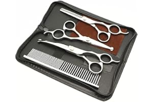 5 in1 Dog Grooming Scissors Kit,Professional Pet Grooming Scissors with Safety Round Tips,4CR Stainless Steel Sharp and Heavy