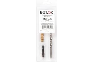 E-Z LOK 400-M3 Threaded Inserts for Wood, Installation Kit, Brass, Includes M3-0.5 Knife Thread Inserts (10), Drill, Installation Tool