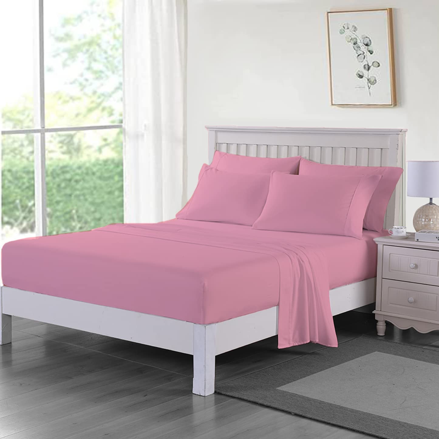 Dazzle Collection ®️100% Egyptian Cotton Sheet 200 Thread Count Bed Fitted Sheet Hotel Quality Bedding Set Soft & Crisp Cotton Caravan Campervan (King (Fitted Sheet), Pink)