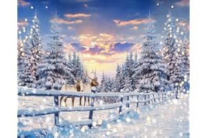 ZJRBJB 6x6ft Christmas Snow White Decorations Backdrop Xmas Winter Deer Woodland Glitter Holiday Tree Forest Photography Back