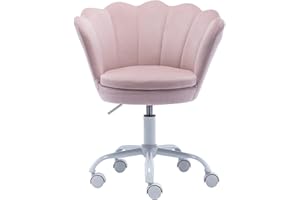 chairus Cute Kids Desk Chair Velvet Living Room Accent Armchair Upholstered Teens Vanity Chair with Seashell Back, Adjustable Swivel Children Study Chair for Computer Homework, Pink