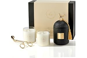 HAUS AND SAGE Luxury Scented Candles Gift Set for Women - Candle Holder + 2 x 8.5oz Premium Scented Candles for Home + Wick Trimmer - 110+ Hours Burn Time - Paraffin-Free - 4 pcs
