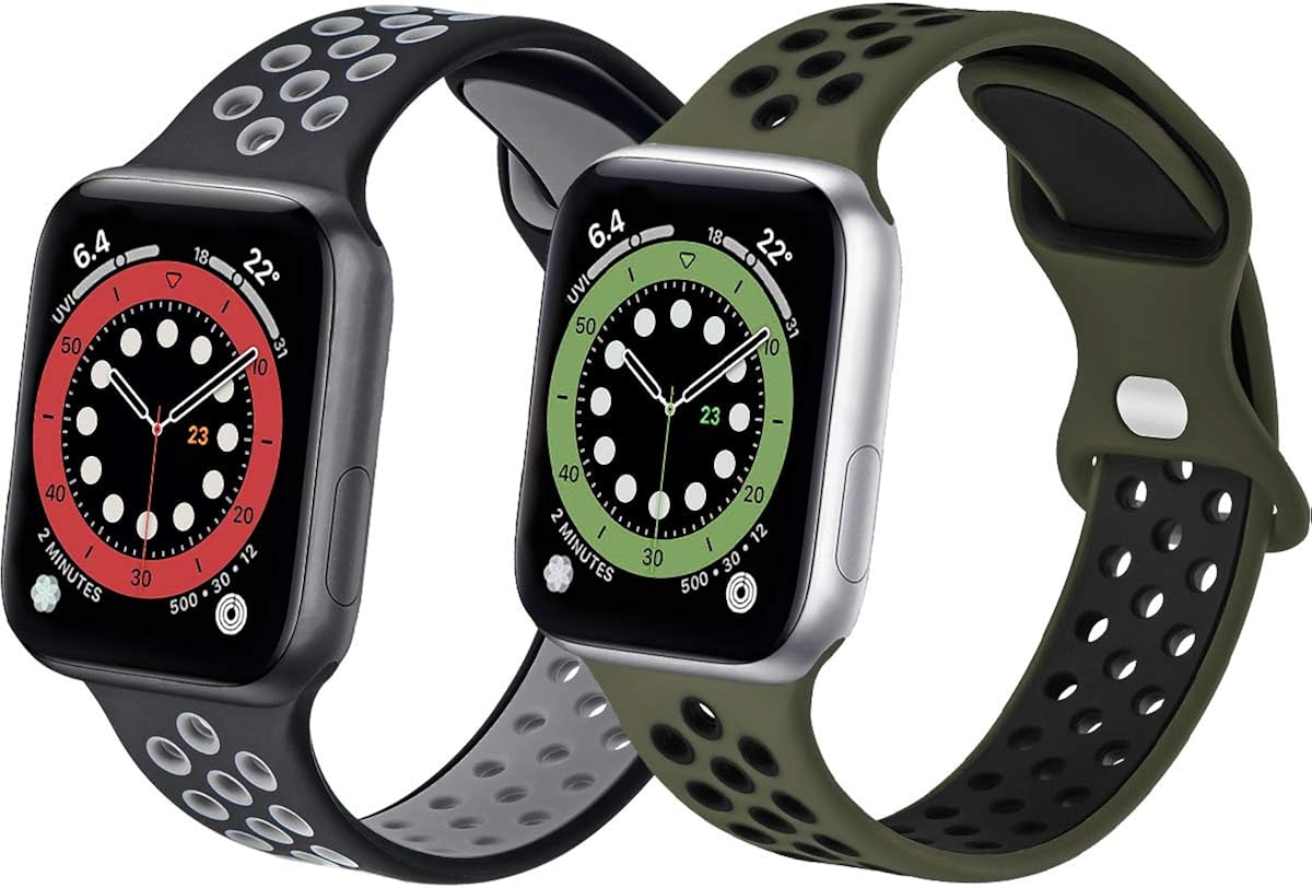 Sport Silicone Bands Compatible with Apple Watch Band 44mm 42mm 40mm 38mm, Soft Breathable Silicone Bands for Men Women Compatible for iWatch Series 6/5/4/3/2/1 SE