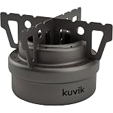 Kuvik Titanium Alcohol Stove - Ultralight and Compact Stove for Backpacking | Corrosion Resistant, Easy to Use, Pot Support Racks, Works with a Variety of Fuels, Ultralight, Carrying Bag Included