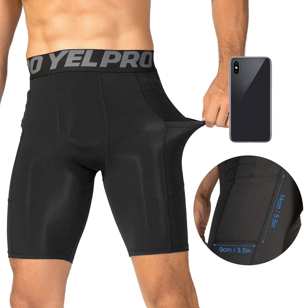 Lixada Men's Compression Shorts Pants Sports Baselayer Tights Active Workout Underwear Leggings with Pockets : Clothing