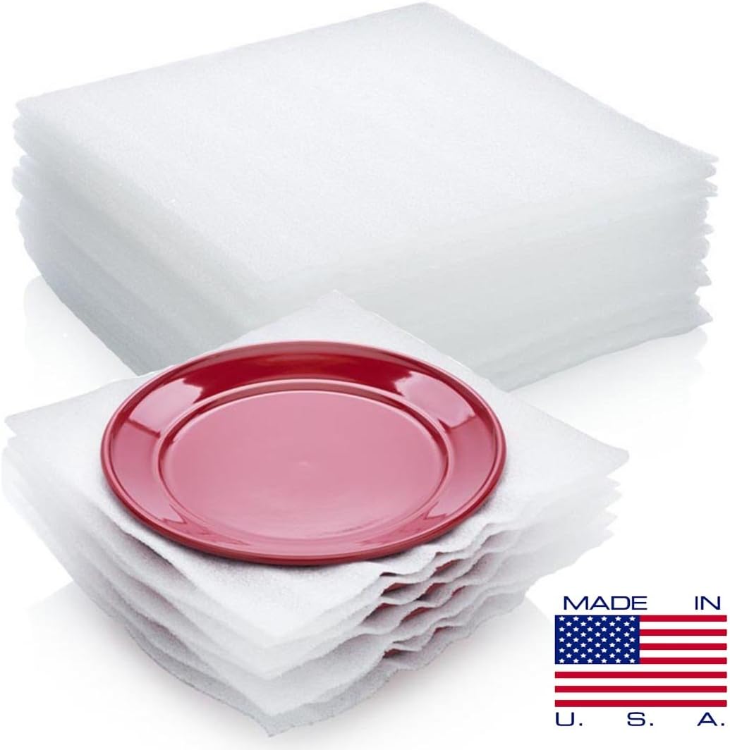 50-Count Packing Supplies Cushion Foam Sheets Safely Wrap to Protect Dishes China Glasses Fragile Items for Moving 12" x 12" by DONCHEFF