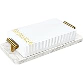 STWWO Napkin Holder for Bathroom, Guest Towel Holder Tray for Bathroom, Marble Guest Napkin Holders with Golden T-Handle, Disposable Hand Towel Tray for Guest Room, Table, Kitchen