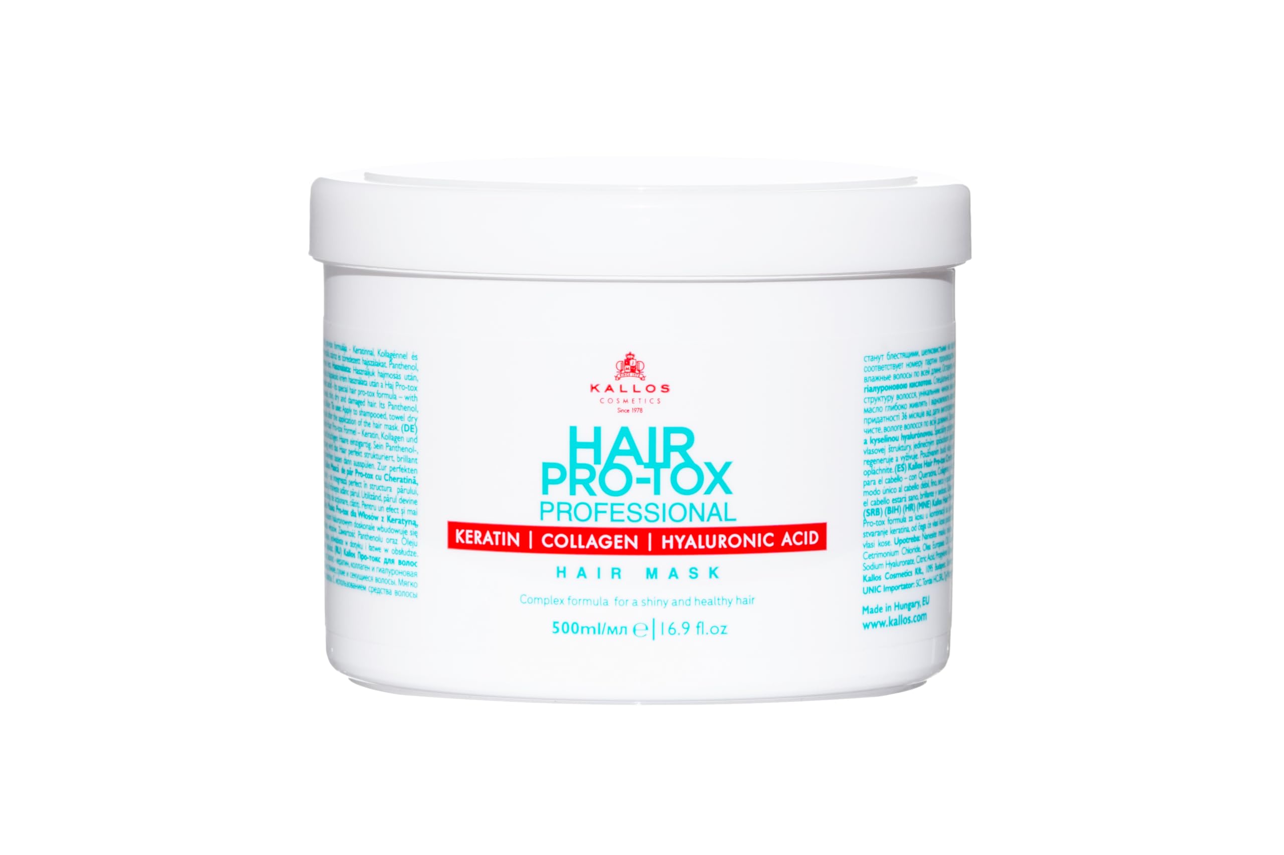 Kallos Pro-Tox Hair Mask with Keratin, Collagen, and Hyaluronic Acid 500 ml - 16.91 Fl Oz