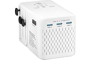 LINGPEI 220V to 110V Voltage Converter with 3 Type C and 1 USB Type A 3.4A Smart Power Supplies for Cell Phones, Laptops, and Hair Curlers, US to UK, Europe, Australia, and 200+ Countries