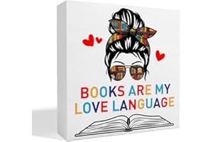 THOQII Book Lover Decor Wooden Box Sign, Bookworm Nerd Bookish Librarian Desk Decoration Home Bedroom Office Bookshelf Decor, Reader Book Lover Gifts for Women Teens Girls, Books Are My Love Language