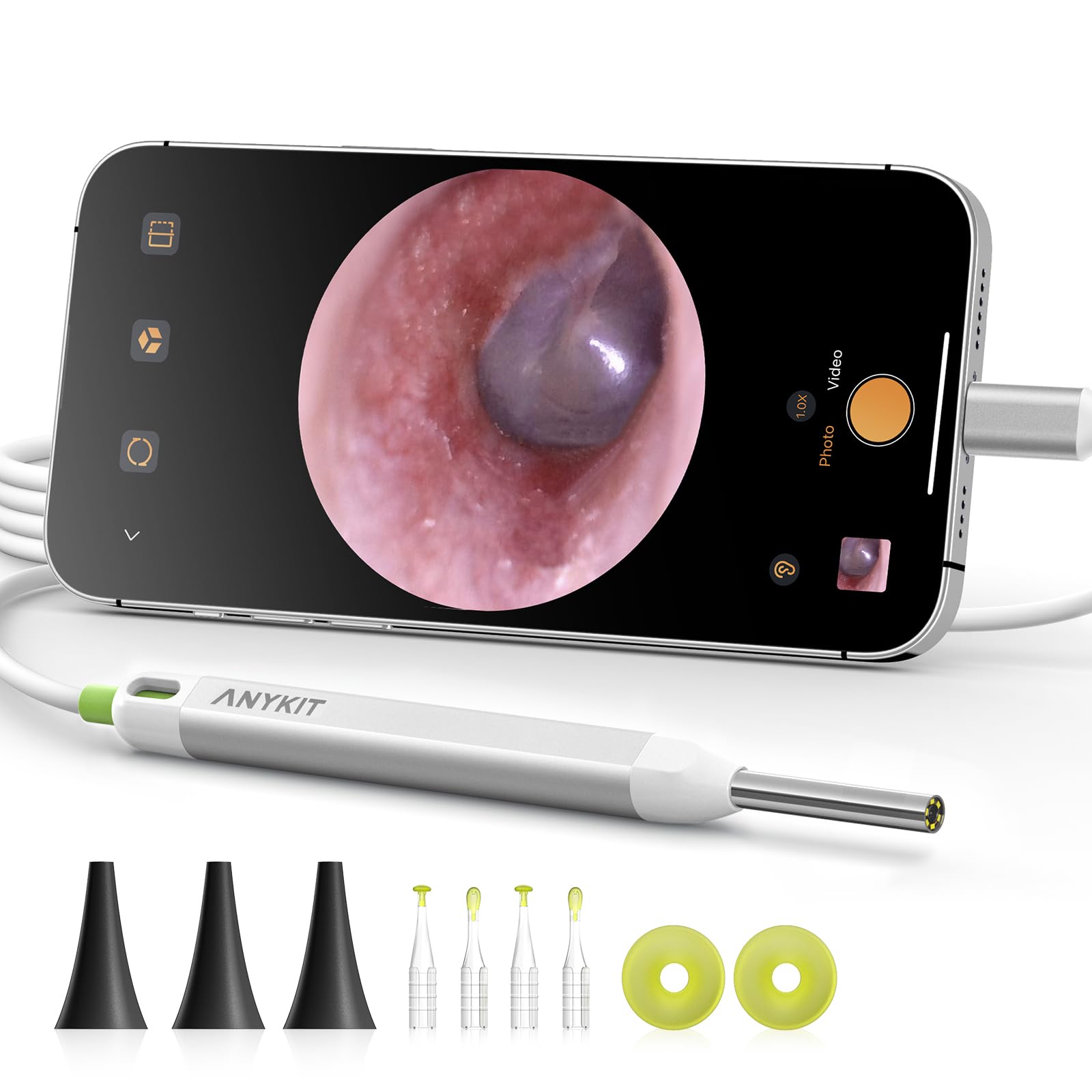 Photo 1 of Anykit Visual Ear Wax Removal Camera, Type-C Digital Otoscope with 6 LED Lights and Ear Camera with Earwax Removal Tool for Adults & Children, Compatible with iPhone 15& Android (Silver)