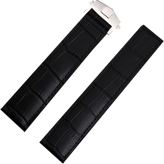 22mm Genuine Black Leather Watch Strap Deployment Clasp Amazon.co.uk Watches