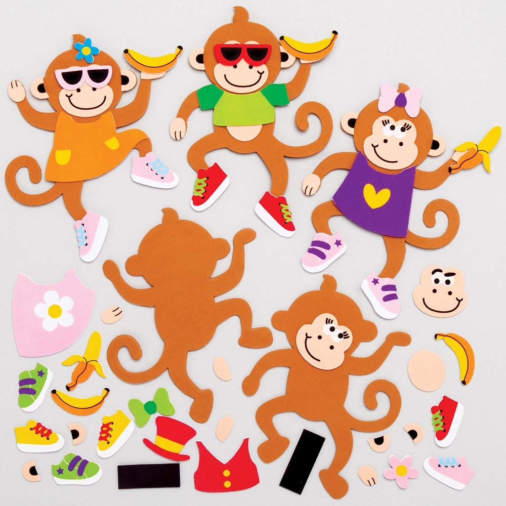 Baker Ross AT771 Cheeky Monkey Mix & Match Magnet Kits - Pack of 8, for Kids Arts and Crafts Projects