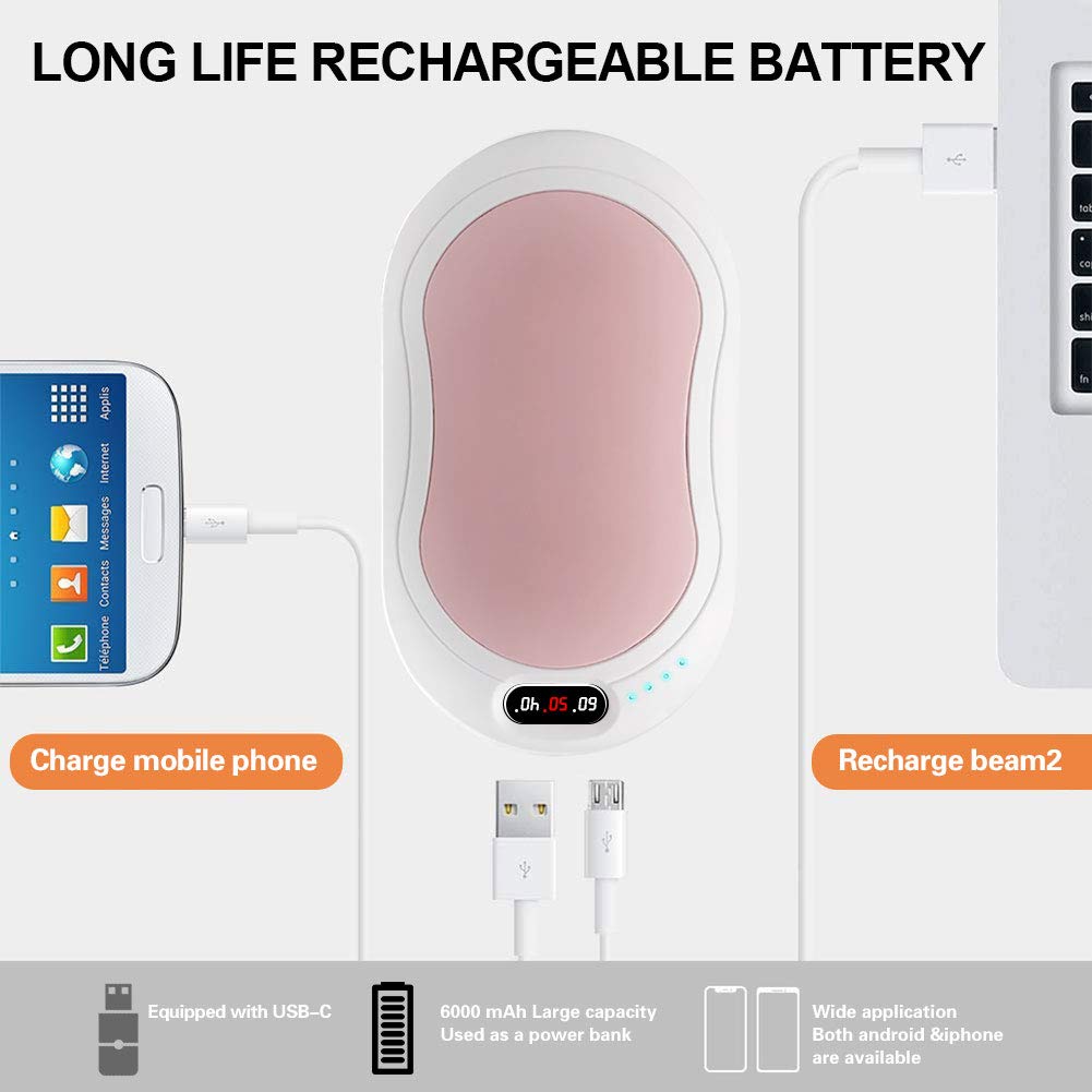 Tomu Hand Warmers Rechargeable, 6000mAh Portable USB Electric Pocket Hand Warmer/Power Bank, Great Solution for Raynaud\'s and Arthritis Sufferers, Best Winter for Friends and Family