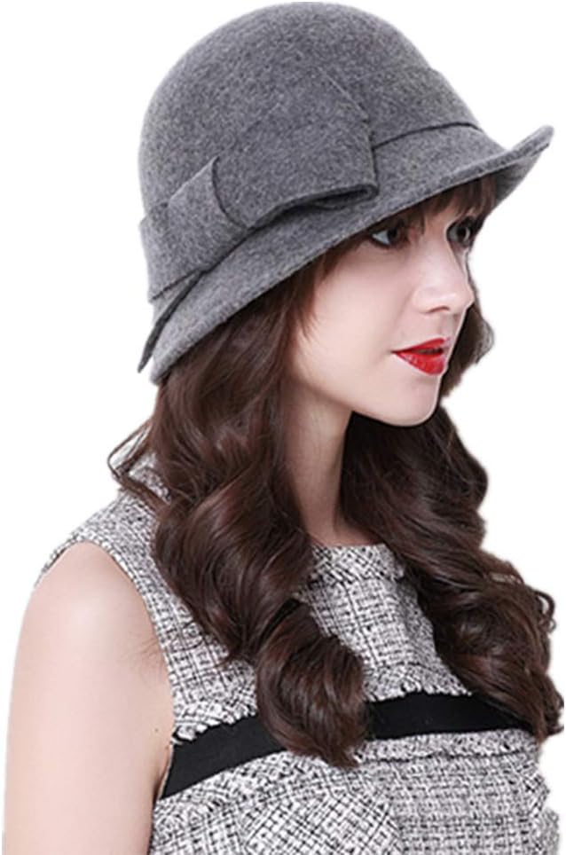 YSJOY Womens Bowknot 100% Wool Fall Winter Derby Hat Doom Cloche Hat