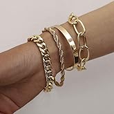 Xerling Punk Chunky Bracelet for Men Women Flat Cuff Bangle Big Oval Link Chain Rope Cuban Chain Bracelet Unisex Gothic Jewelry Adjustable (Gold)