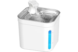 JEERAMIA Cat Water Fountain Stainless Steel Drinking Tray, 75oz/2.2L Pet Fountain with LED Light and Water Level Window for Cats, Dogs, Multiple Pets (White)