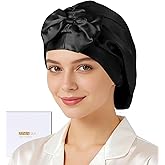 ZIMASILK 22 Momme Adjustable 100% Pure Mulberry Silk Bonnet for Sleeping Women, Double-Layered Silk Hair Bonnet for Anti-Frizz & Hair Protection – Reduces Slipping (1Pc, Black)