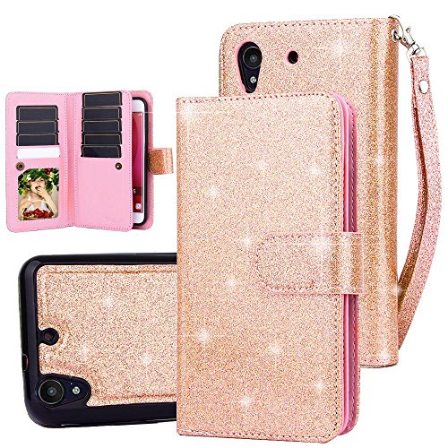 TabPow HTC Desire 530, 626, 626s Case, 10 Card Slot - ID Slot, Button Wallet Folio PU Leather Case Cover With Detachable Magnetic Hard Case For HTC Desire 530/ Desire 626/ Desire 626s - Rose Gold
