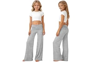 Girls Flare Leggings Fold Over Yoga Pants Flowy Stretch Bell Bottom Low Waisted Casual Sweatpants School Dance Baggy Joggers