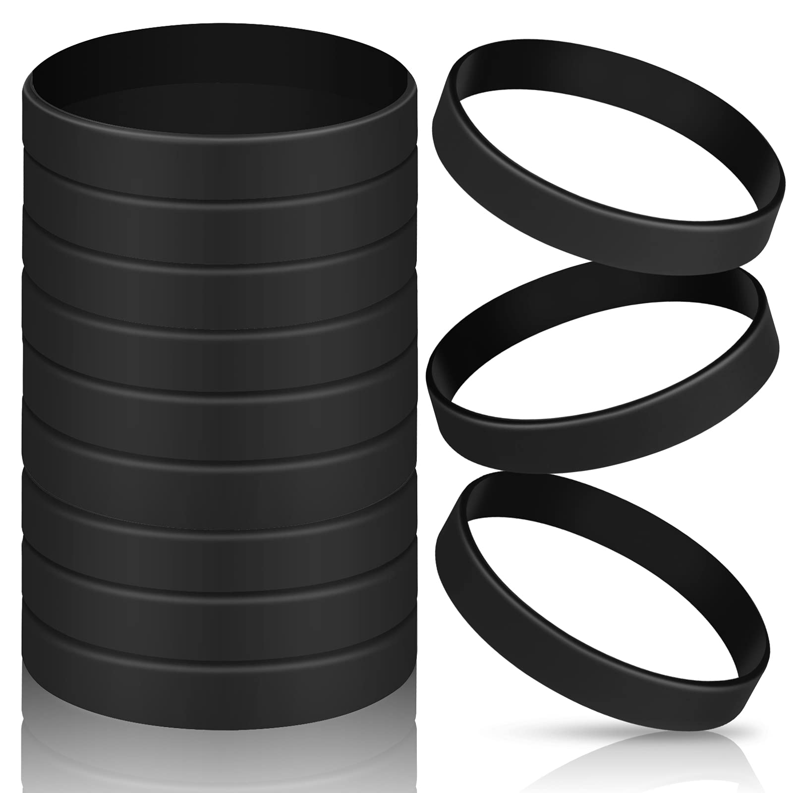 Photo 1 of 12 Pieces Rubber Bracelets, Solid Color Silicone Wristbands, Multi-Pack Blank Wristbands Bracelets for Events Rubber Bands Party (Black)