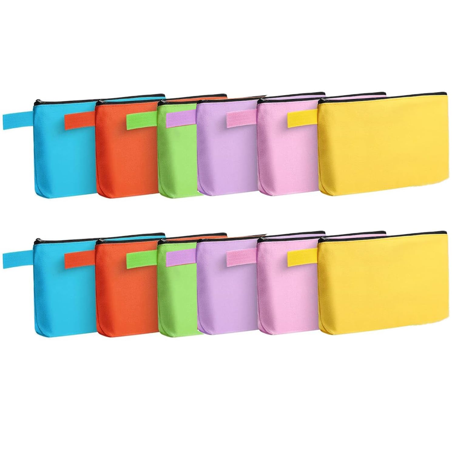 Jinavoty 12-Pack Canvas Makeup Bags, Multi-Purpose Pencil Case Zipper Pouch for Craft (Multicolor) — image 1
