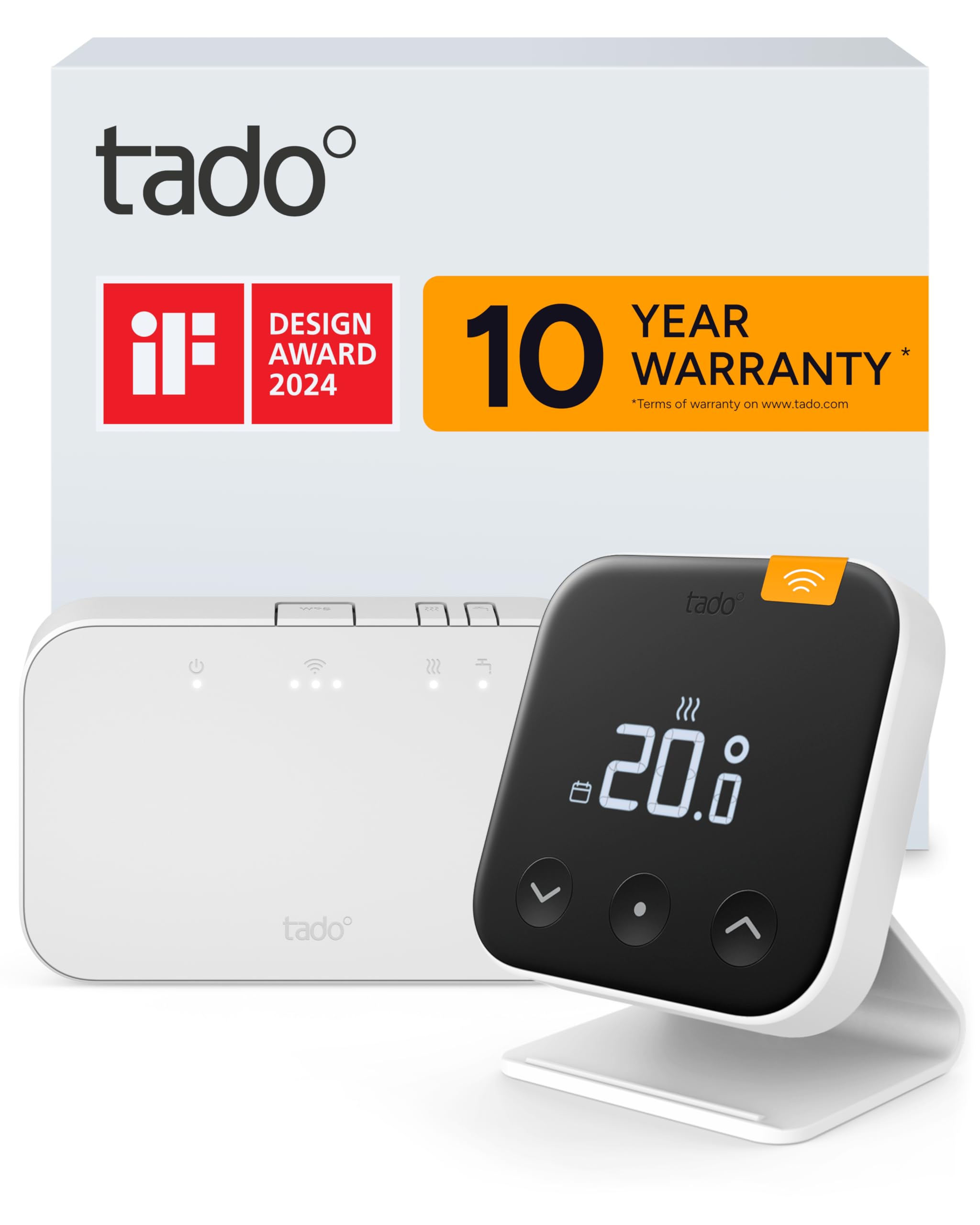 tado Wireless Smart Thermostat X – Starter Kit with Bridge X and Stand, Boiler and Hot Water Control via App & Smart Speaker (Alexa, Siri, Google Assistant)