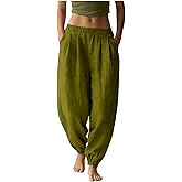 jxsoyen Womens Harem Pants High Waisted Hippie Pants Cotton Linen Lightweight Trousers Yoga Travel Pant Beach Lounge Wear