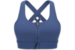 Cordaw Zipper in Front Sports Bra High Impact Strappy Back Support Workout Top