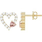 Certified Morganite Diamond Heart Earrings in Silver, Aaa Quality, Morganite Stud Earrings - Gift For Special Occasions