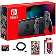 Nintendo 2020 Premium Switch 32GB Console Family Essential Bundle - Gray Joy-Con, Super Mario Odyssey, Red Dual Joy-Con Charger, TMLTT 128GB MicroSD Card, HDMI Cable