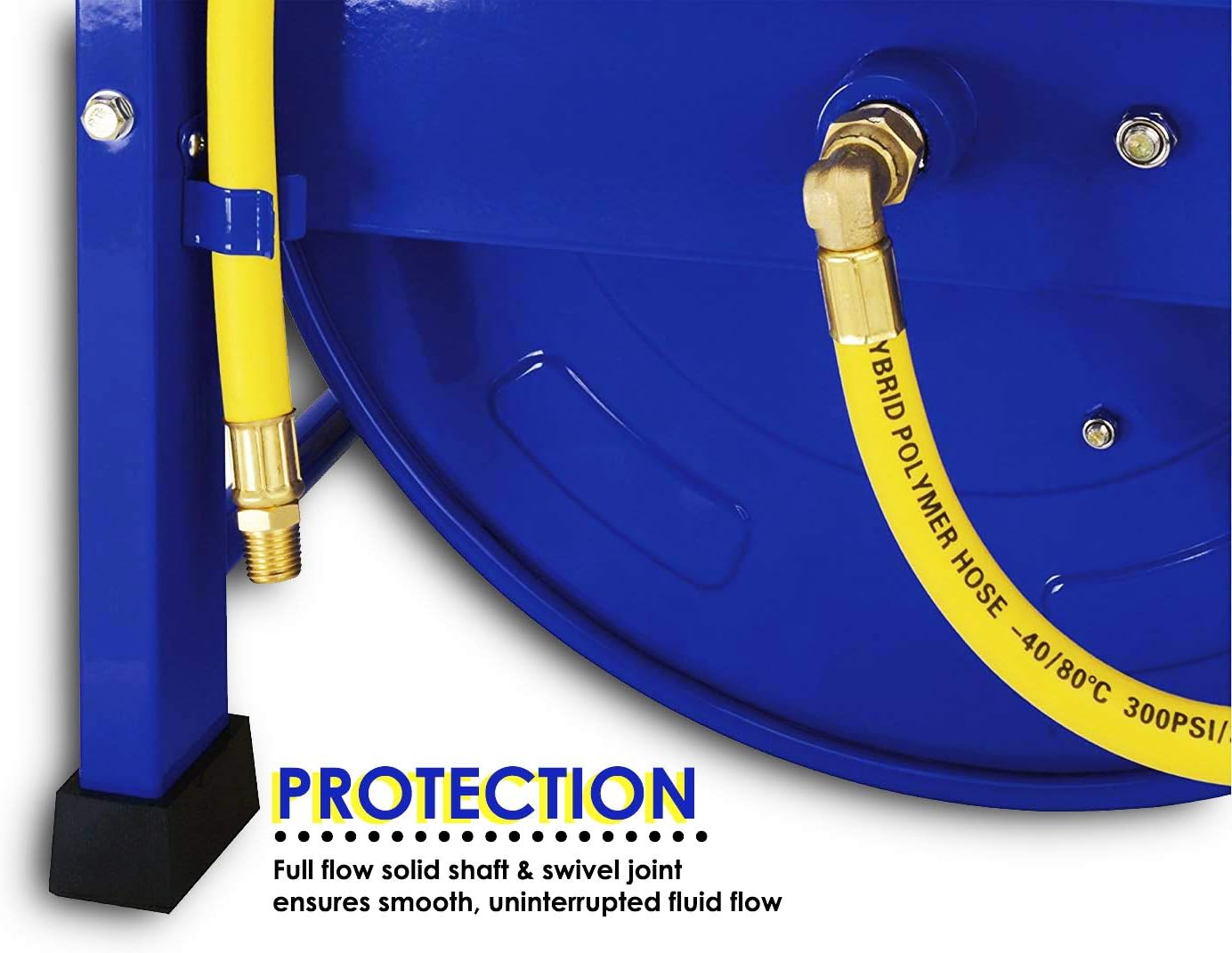 GOODYEAR Air-Hose-Reel Retractable 3/8" Inch x 100 Feet 300 Psi / 20 Bar Spring Driven Steel Elite Portable Quad Pod Heavy Duty Industrial Longest Premium Commercial Flex Hybrid Polymer - - 